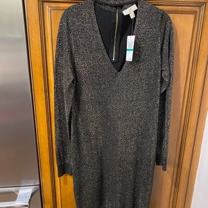 NWT Body Con Michael Kors Black w gold metallic dress